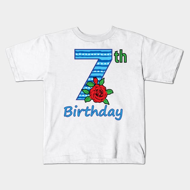 7th Floral - 7th Birthday - Flower - Floral - Birthday Party gift Kids T-Shirt by lunamoonart